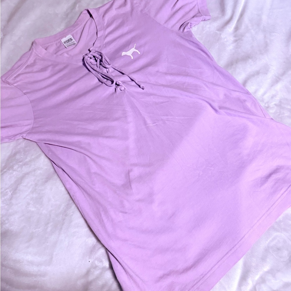 💜VS PINK~Lightweight Short Sleeve Lace up Tee